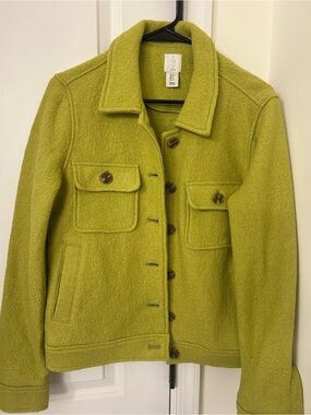 Joie Lime Green Wool Utility Jacket with Patch Pockets S